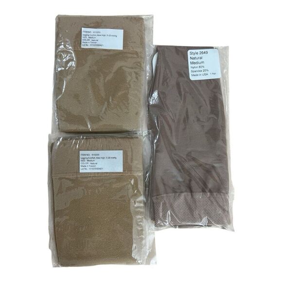 3 Pair Legging Comfort Knee High & Sheer Knee Highs Hosiery Natural Color Size M - Picture 1 of 6